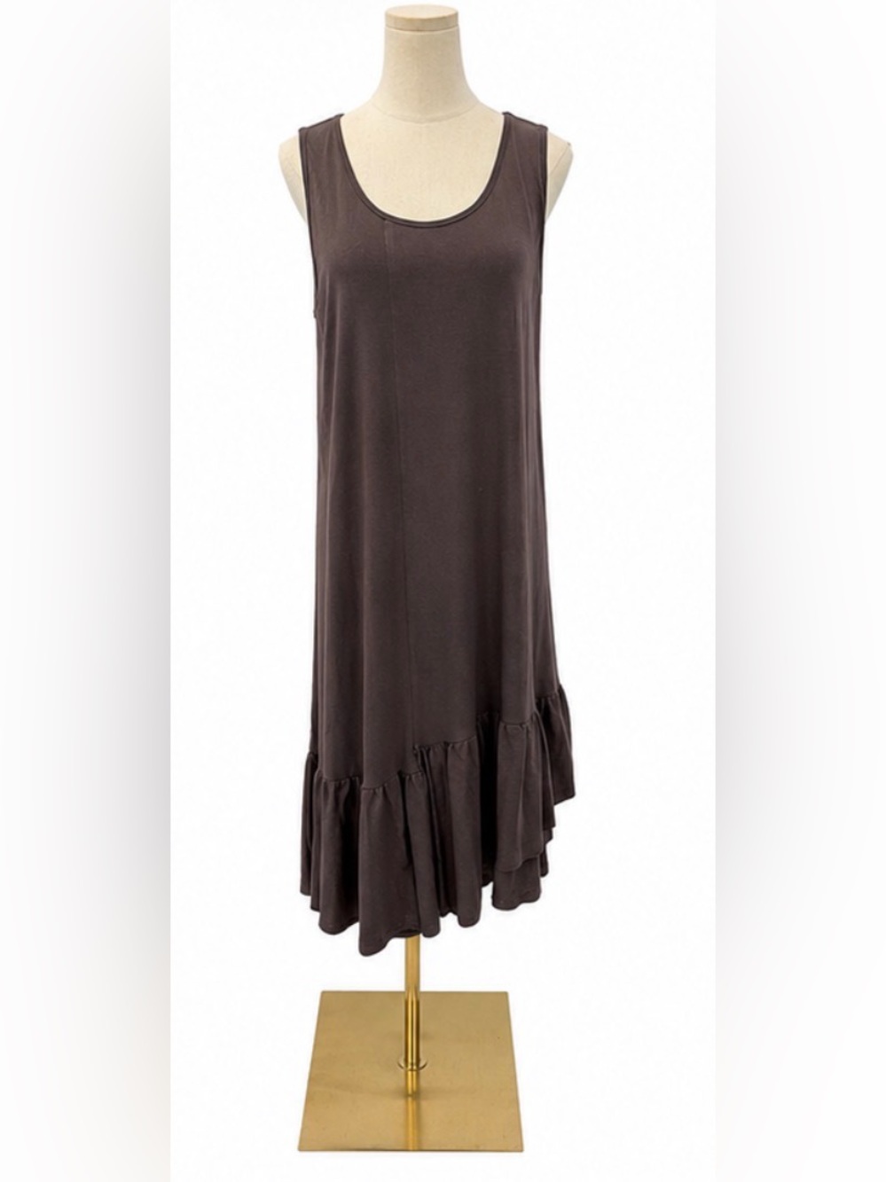 Easel Los Angeles Brown Asymmetrical Tiered Ruffle Midi Dress Medium